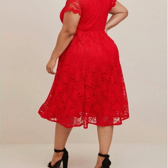 Torrid Lace Fit And Flare Red Midi Dress Plus Size 2X Party Romantic Whimsigoth - Picture 16 of 16